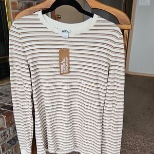 Eddie Bauer Cream and Brown Striped Long Sleeve Tee